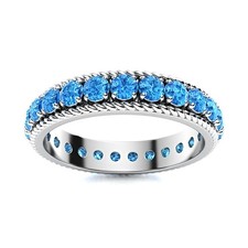 Swiss Blue Topaz Brilliant-Cut Round 3.00mm Eternity Ring With Rhodium Plated