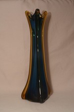 Murano Mid Century Blue Amber Sommerso Glass Swung Vase 14.5" Tall