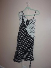 PRETTYLITTLETHING NEW White & Black Polka Dot Dress Size 12