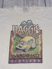 Vintage Haggis Backpackers Scotland T Shirt Size Medium Fruit/Screen Stars Tag