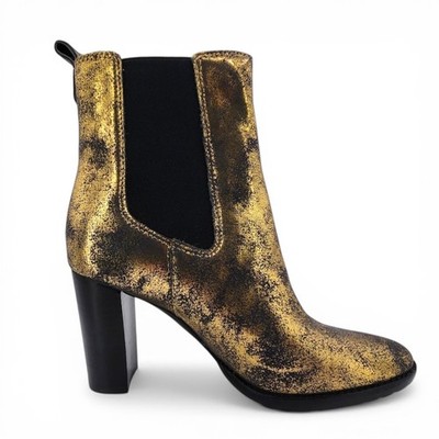 Lauren Ralph Lauren Mylah Stretch Gold Bronze Ankle Boots Womens 8B NEW No Box