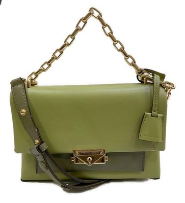 Michael Kors Green Leather Clutch Bag with Gold Chain and Shoulder Strap
