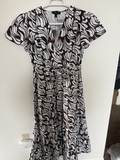 Meadow Rhodes Women's Long Cotton Brown/White Print Short Sleeve Dress MediumNWT