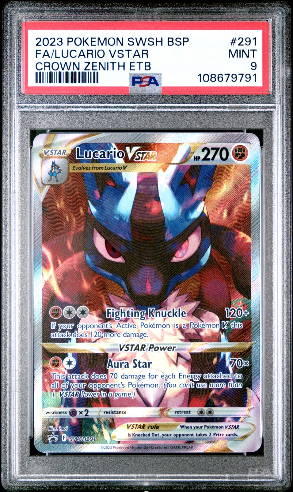 2023 POKEMON SWSH BLACK STAR PROMO #291 FULL ART/LUCARIO VSTAR PSA 9