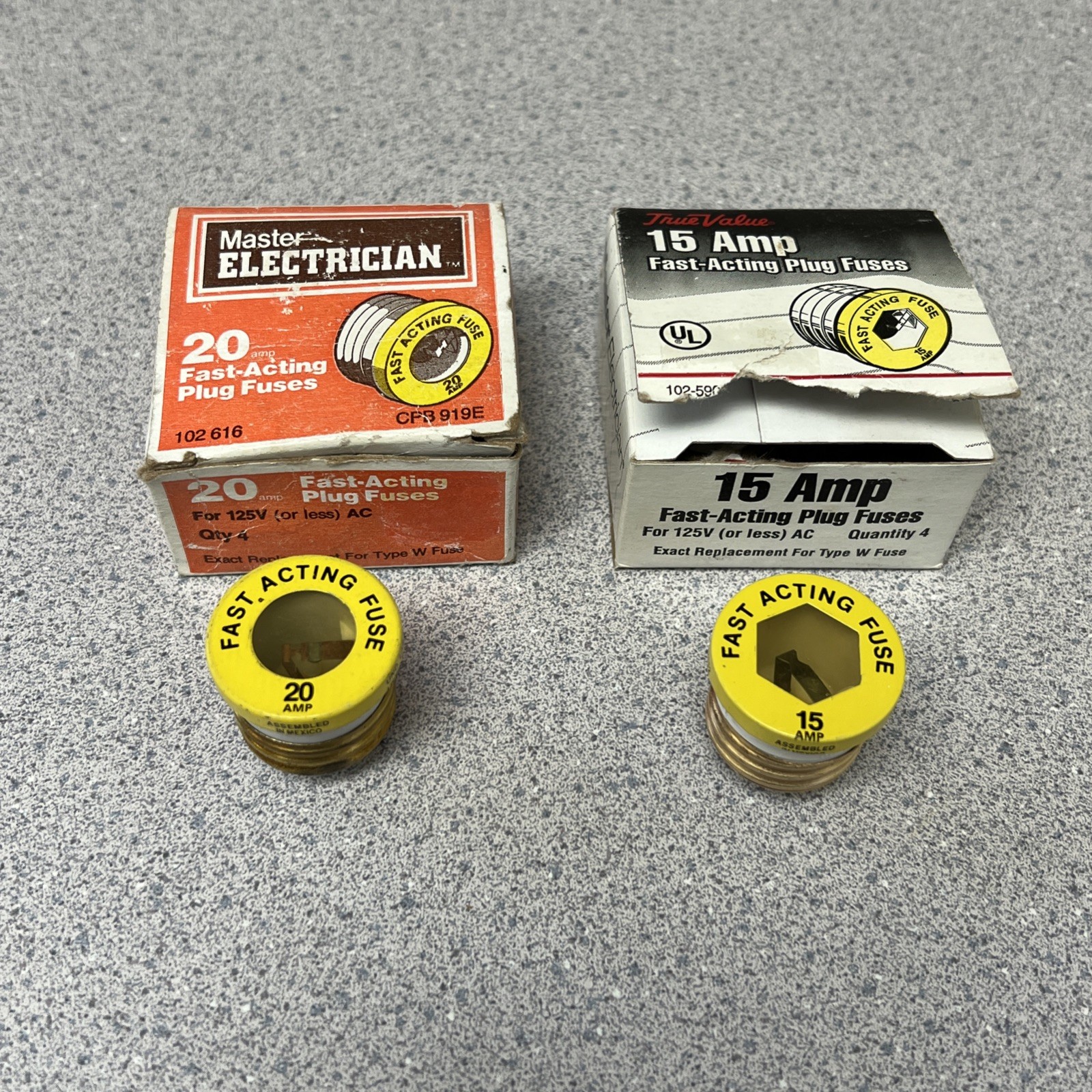 Fast-Acting AC 125v Plug Fuses Type W - Edison Base - 15 Amp & 20 Amp  - 6 Pk