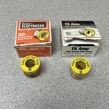 Fast-Acting AC 125v Plug Fuses Type W - Edison Base - 15 Amp & 20 Amp  - 6 Pk