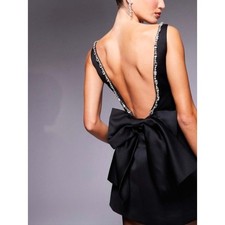 Backless Bow Diamante Cocktail Party Dress - The Frolic