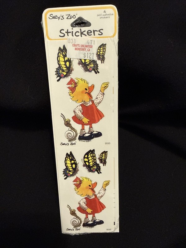 Rare Vintage Suzy's Zoo stickers, specifically sticker sheet #9595 duck girl