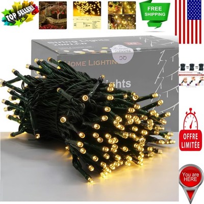 Versatile 8 Mode 66ft Warm White LED Lights - Perfect for Christmas & Weddings