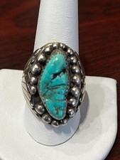 Vtg. Native American Sterling Silver Size 10.25 Turquoise Ring 29.2 Grams