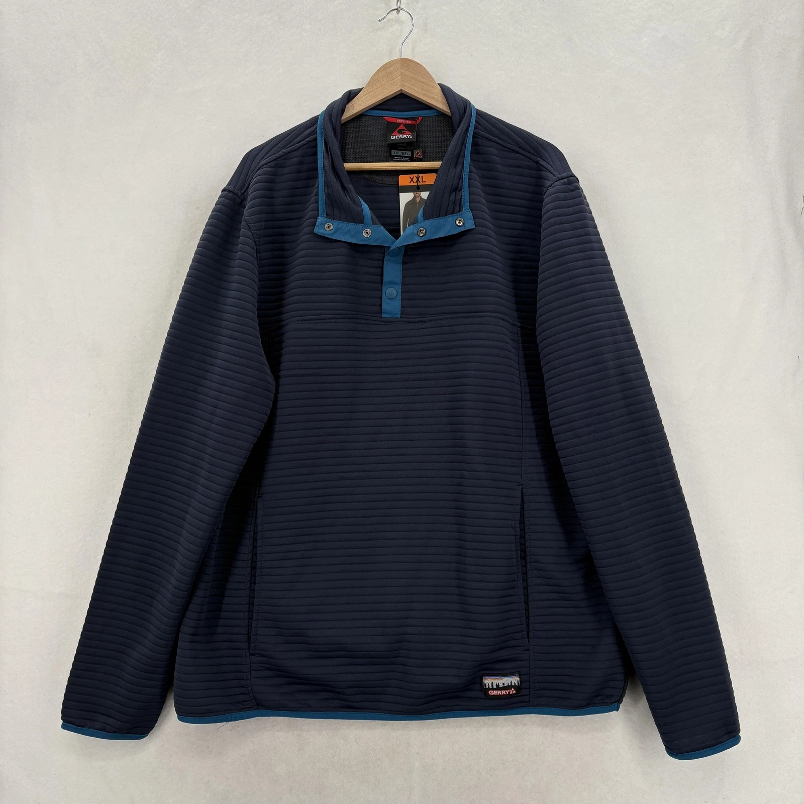 Gerry Pullover Mens 2XL Blue Snap Front UV Protection Hiking Top Quick Dry Camp