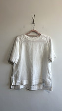 M&S White Pure Linen Top Size 8 Short Sleeve Blouse 100% Flax Casual Summer