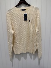 NWT Polo Ralph Lauren CREAM 100 Cotton Cable Knit Crewneck Sweater