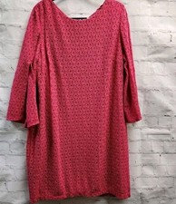 Chicos XL Pink lace dress shift straight knee length flair slit sleeve stretch