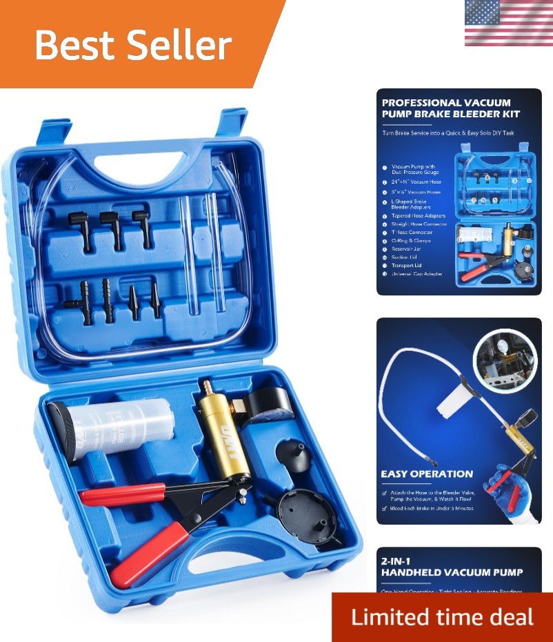 High-Performance Hand Vacuum Pump Brake Bleeder Kit with 3 Adapters - Easy Use