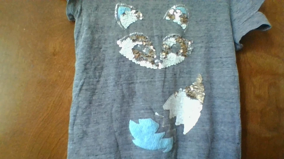 Linda Camiseta Mapache Lentejuelas Justice Girls Talla 8 Divertida Abertura Corta Slv Caminata Campamento Foto 3 de 4