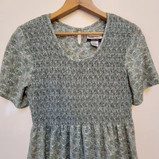 Vintage~ Fashion Bug Green w/Tiny Pink/ Blue/ White Flowers~ Midi/Maxi Dress~ 8P