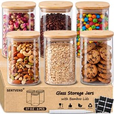 37 Oz Glass Jars - 6 Pack Food Storage Containers with Lids Square