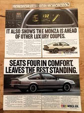 OPEL MONZA GSE COUPE  -  2  LARGE SIZE VINTAGE COLOUR ADVERTS  -  ORIGINAL