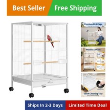 30 Inch Height Wrought Iron Bird Cage with Rolling Stand for Conures Lovebird...