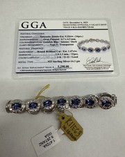 GGA Tanzanite Zoisite 9.25ctw Bracelet 925 Sterling Silver 14.3gm Value $5290