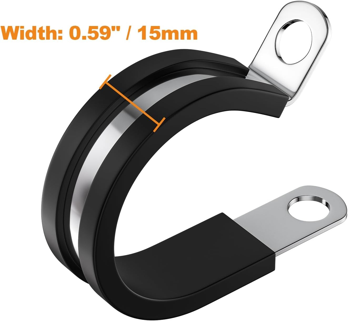 50 PCS 1/2 Inch Cable Clamps, 304 Stainless Steel Inch, Black, Metallic 