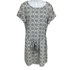 LOFT Dress Women Medium Blue Floral Boho Flutter Sleeve Tie Waist Classic