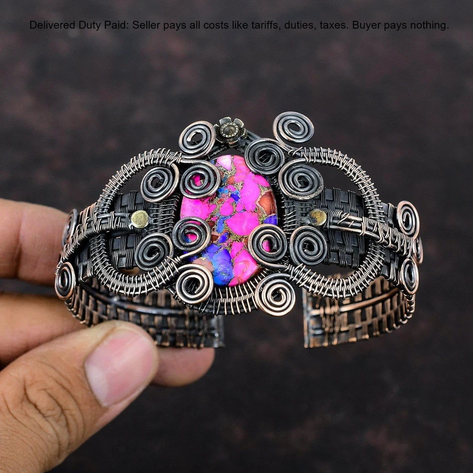 Venta Año Nuevo Cobre Natural Kingman Rosa Dalia Turquesa Piedra Puño Joyería Foto 4 de 4