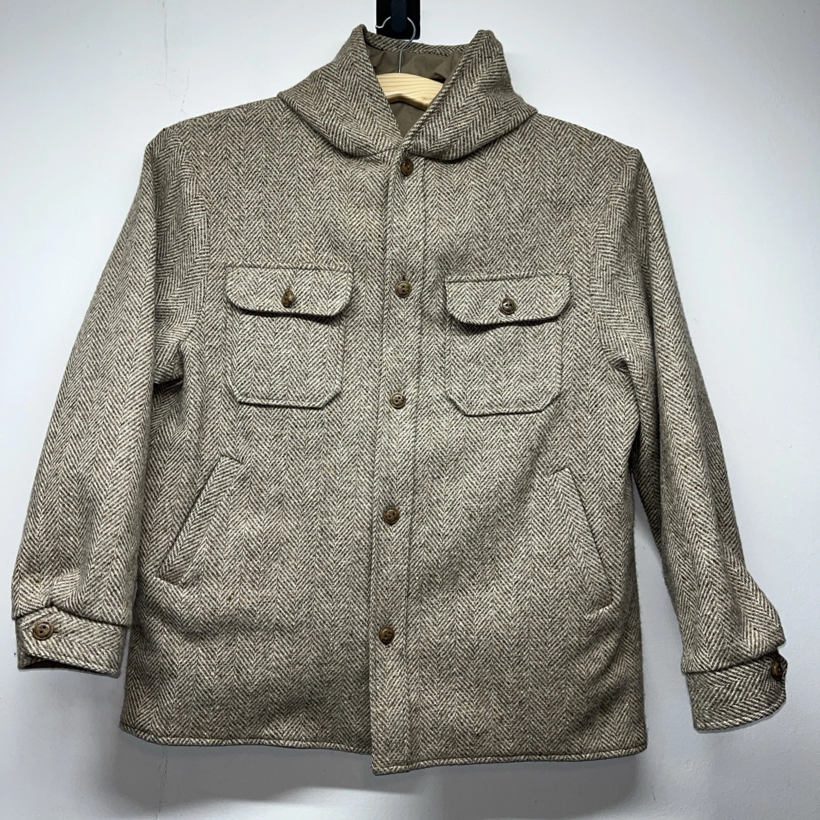VTG 80’s Woolrich Herringbone Tweed Wool Jacket Reversible Canvas Shacket XL USA image 1