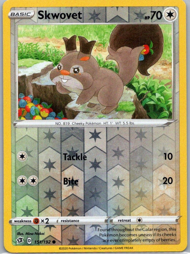 Pokemon TCG Skwovet 151/192 Rebel Clash Rev Holo LP