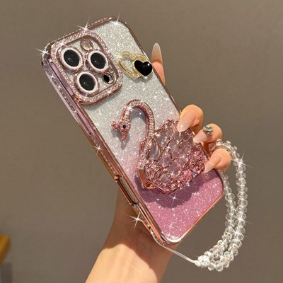 For Various Phone Flash Holder Case Diamond Quicksand Cover +Chain Women Girls