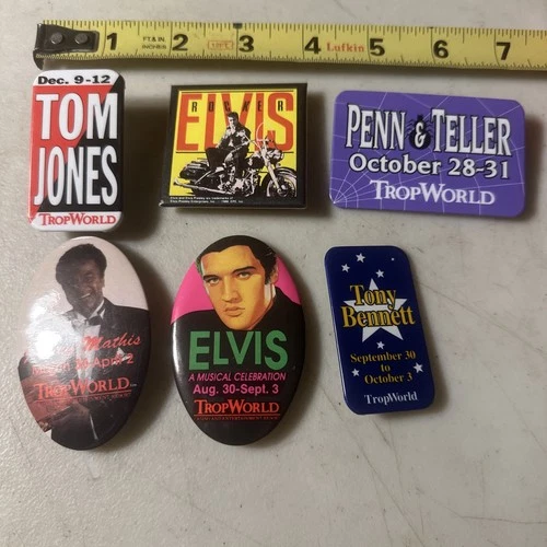 LOT OF Vintage casino pins, Elvis Presley, Tom Jones, Johnny Mathis, Tony Bennet