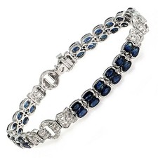 12.22 CT Natural Blue Sapphires & 0.72 CT Diamonds 18K White Gold Bracelet 7"