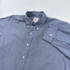 Vintage Brooks Brothers Mens Shirt 17 4 Makers Blue Micro Check Button Down