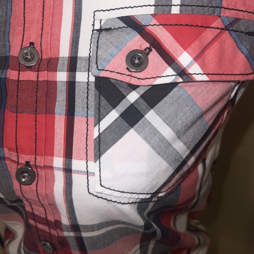 Helix Button Up Shirt Boys Small Plaid Short Sleeve Western Cowboys Two Pockets - Picture 2 of 7