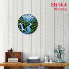 Circular Waterfall River Green Plant Landscape Aluminum Metal Wall Decor