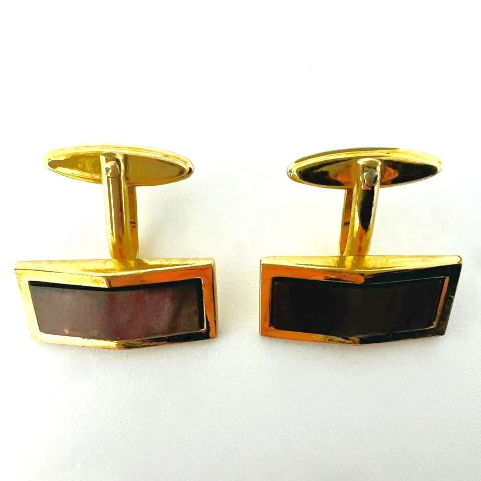 Vintage vergoldete Manschettenknöpfe mit schillerndem Perlmutt – AMERIC - Bild 2 von 4