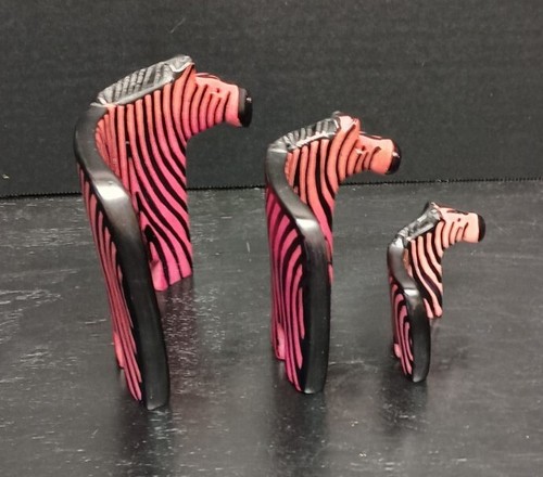 Set Of 3 Carved Soapstone Zebras S, M, & L Nesting Boho - Picture 6 of 9