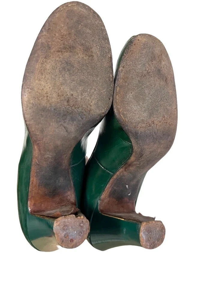 Tacones Tweedies Años 40 Cuero Verde Arco con Punta abierta talla 5?N + Camilla a Juego Foto 4 de 4
