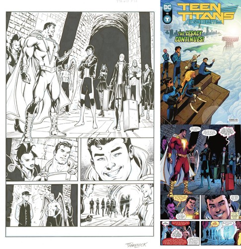 Teen Titans Academy #15 - LAST ISSUE - Tom Derenick Signed Original Art SHAZAM