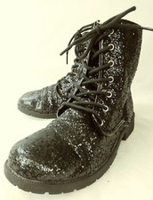 Place Kids Girls Ankle Boots US 3 Black Textured Sparkly Lace Zip 2265