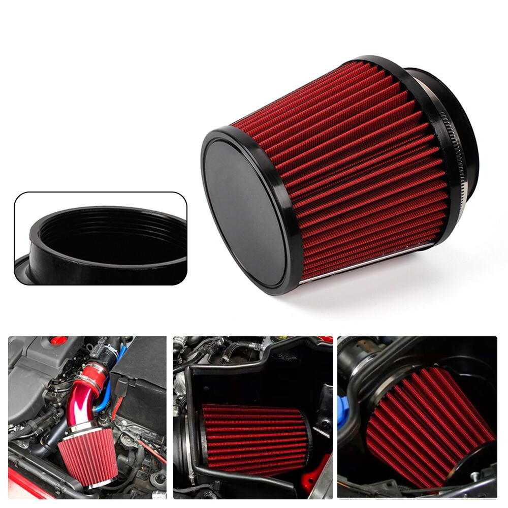 ANNX 4" Performance High Flow Cold Air Intake Cone Dry Filter, Red, 100mm Diameter