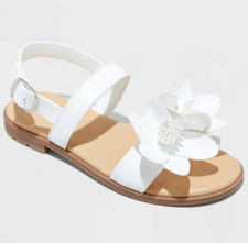 Girls White Flower Sandals Buckle Strap Summer Dress Shoes Wedding Party Casual