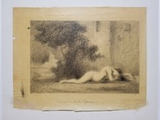 Charles GUERIN. La Femme du lévite d'Ephraïm. Dessin à la pierre noire. 1897.