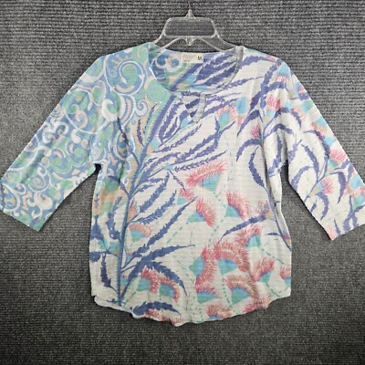 Atelier5 Tropical Print Pastel 3/4 Sleeve Blouse Watercolor Art Pattern Medium