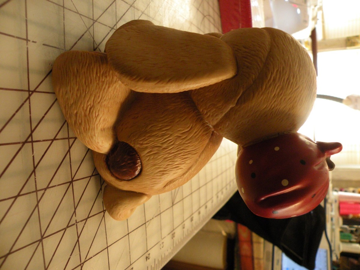Rare Ceramic Gund Dogfeat Brown Dog Figurine Vintage 1983