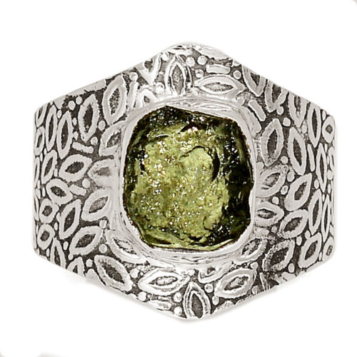 Natural Genuine Czech Moldavite 925 Sterling Silver Ring EN1S s.8 CR38312 - Afbeelding 1 van 1