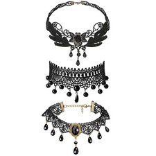 3pcs Womens Goth Lace Choker Collar Victorian Necklace for Wedding Party Cosplay