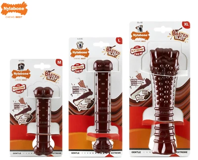 NYLABONE EXTREME DURA CHEW BASTED BLAST BACON STEAK FLAVOUR DOG CHEW TOY 3 SIZES
