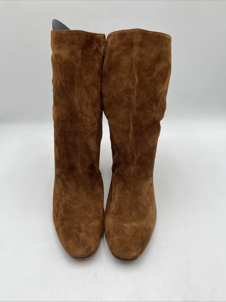 Aquazzura Marrón Gamuza Punta Redonda Cremallera Lateral Tacón Bloque Botines Mujer Talla 38.5 Foto 2 de 4